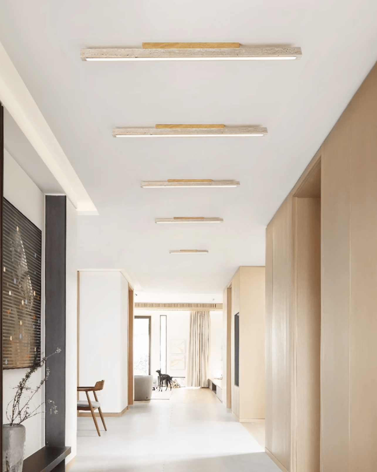Plafonnier moderne Rekved en Bois et travertin jaune