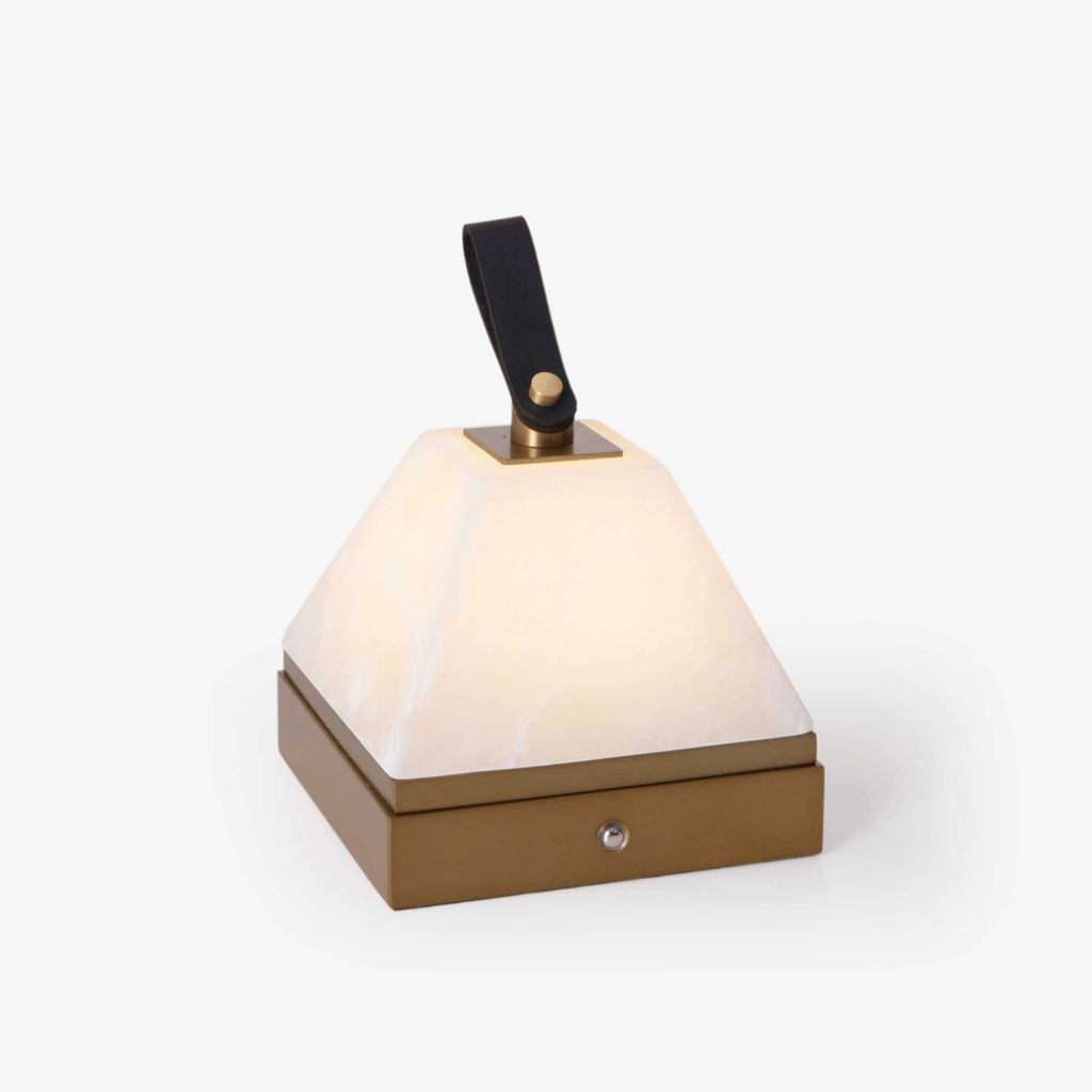 Lampe à poser moderne Archer en Albâtre Nickel et blanc