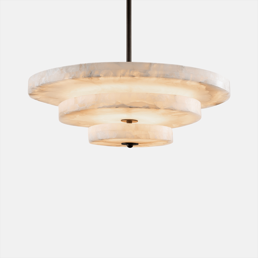 Lustre moderne Oran en Albâtre Bronze et blanc