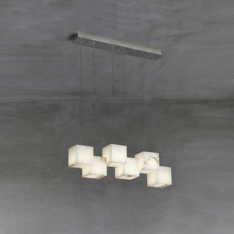 Lustre moderne Kiram en Albâtre Argenté et blanc