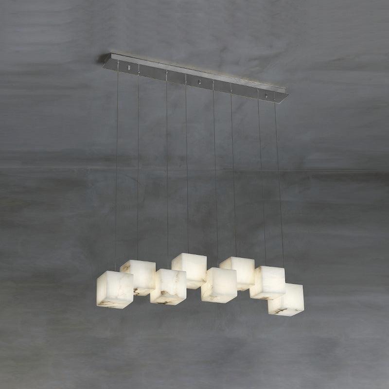 Lustre moderne Kiram en Albâtre Argenté et blanc