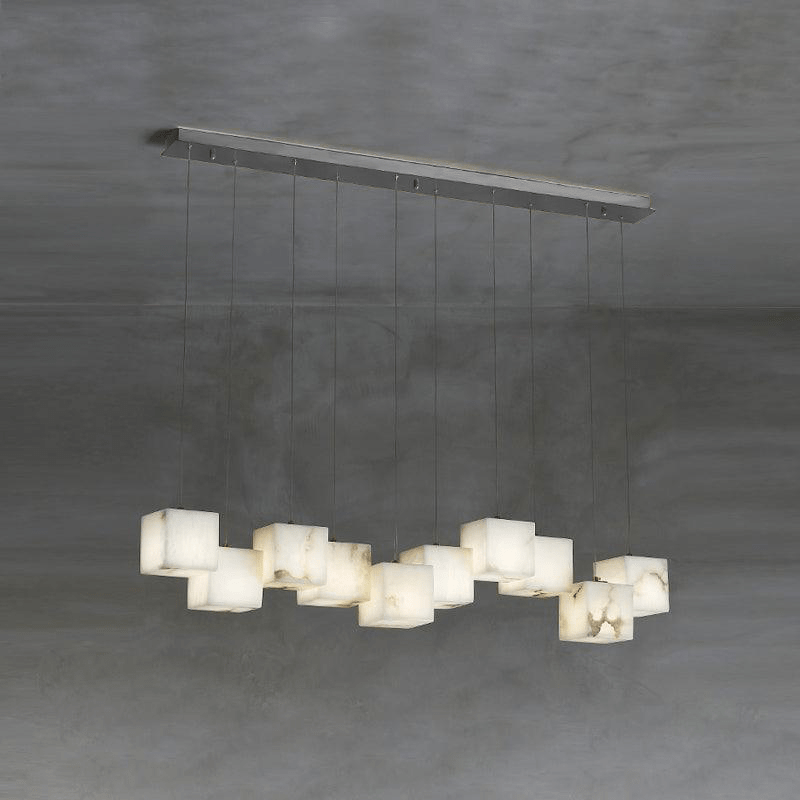 Lustre moderne Kiram en Albâtre Argenté et blanc