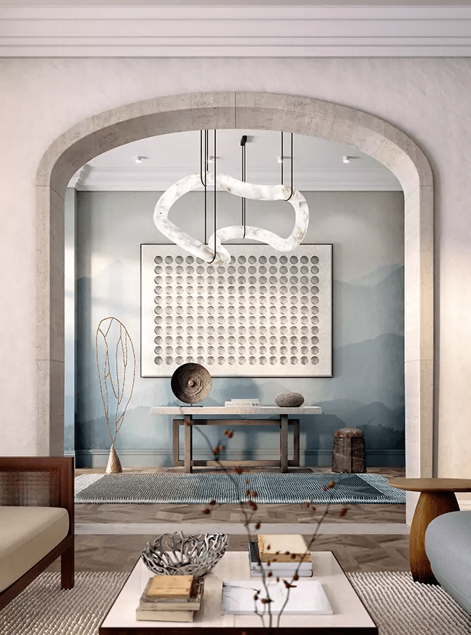 Lustre moderne Kennet en Albâtre Blanc