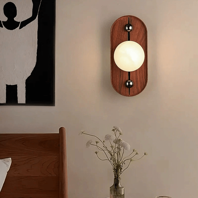 Applique murale moderne Hallfred en Albâtre Noyer bois et blanc
