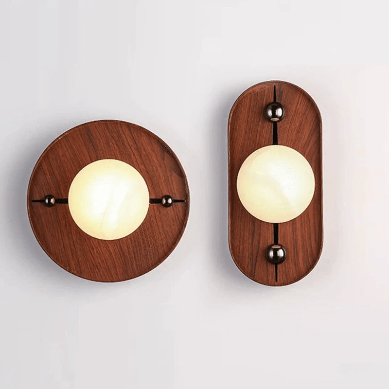Applique murale moderne Hallfred en Albâtre Noyer bois et blanc