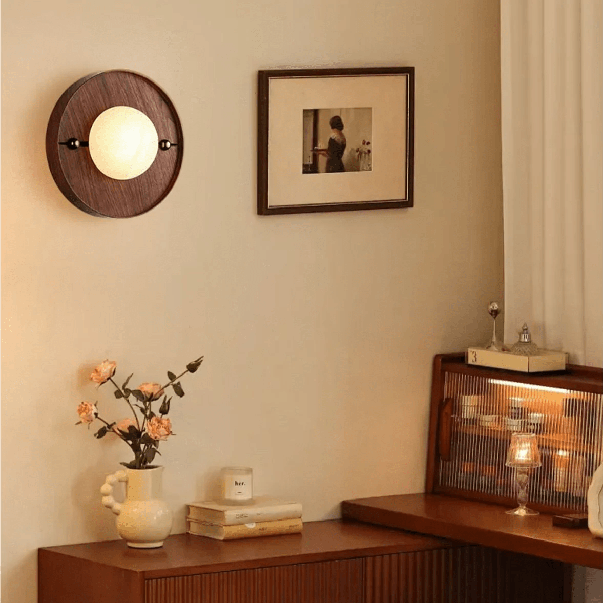 Applique murale moderne Hallfred en Albâtre Noyer bois et blanc