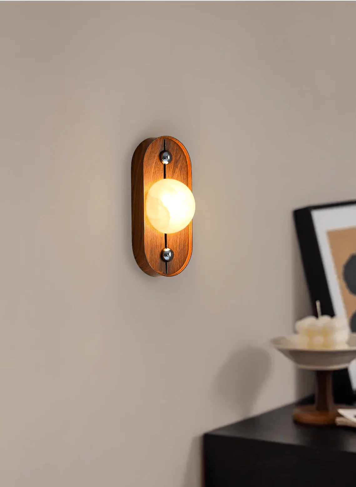 Applique murale moderne Hallfred en Albâtre Noyer bois et blanc