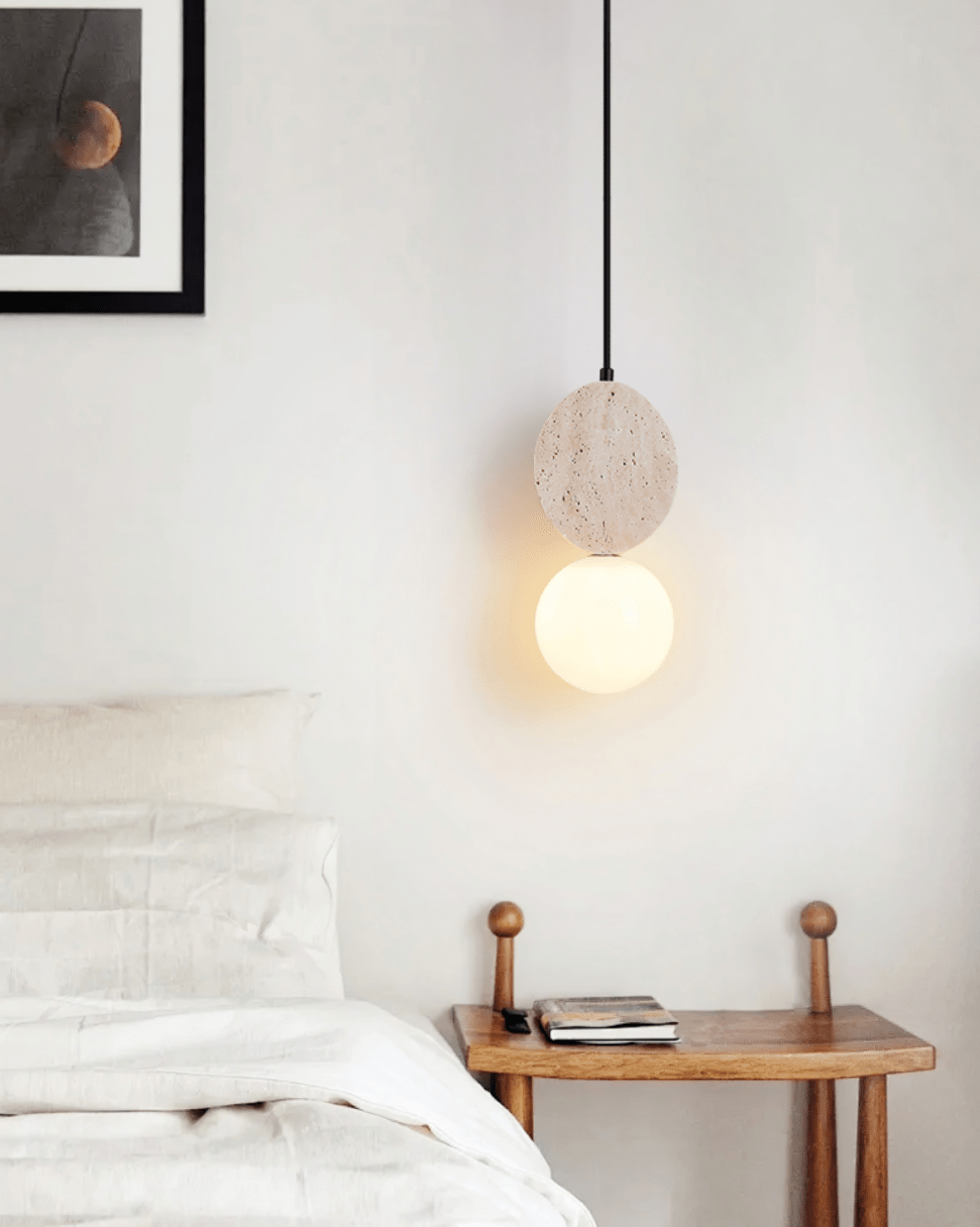Suspension moderne Jensen en Travertin jaune et blanc