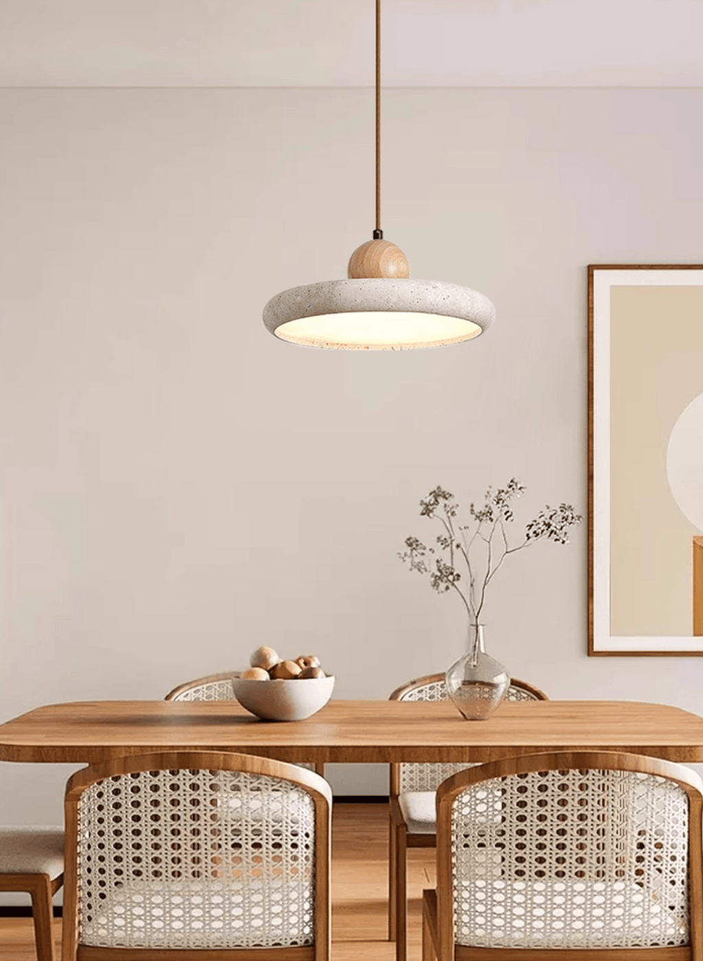 Suspension moderne Klaas en Travertin jaune et bois