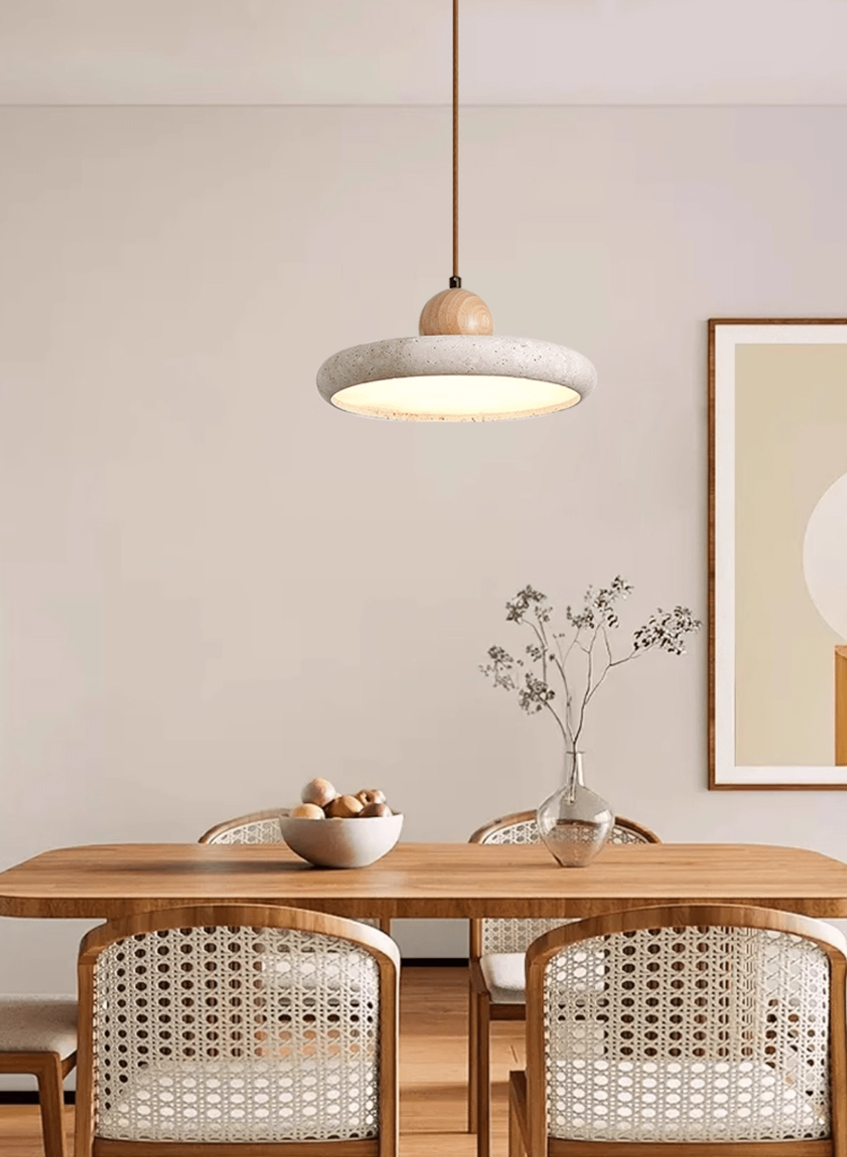 Suspension moderne Klaas en Travertin jaune et bois