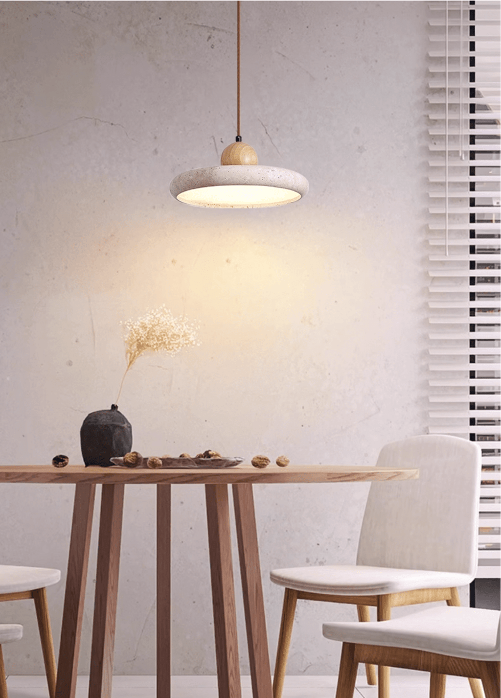 Suspension moderne Klaas en Travertin jaune et bois
