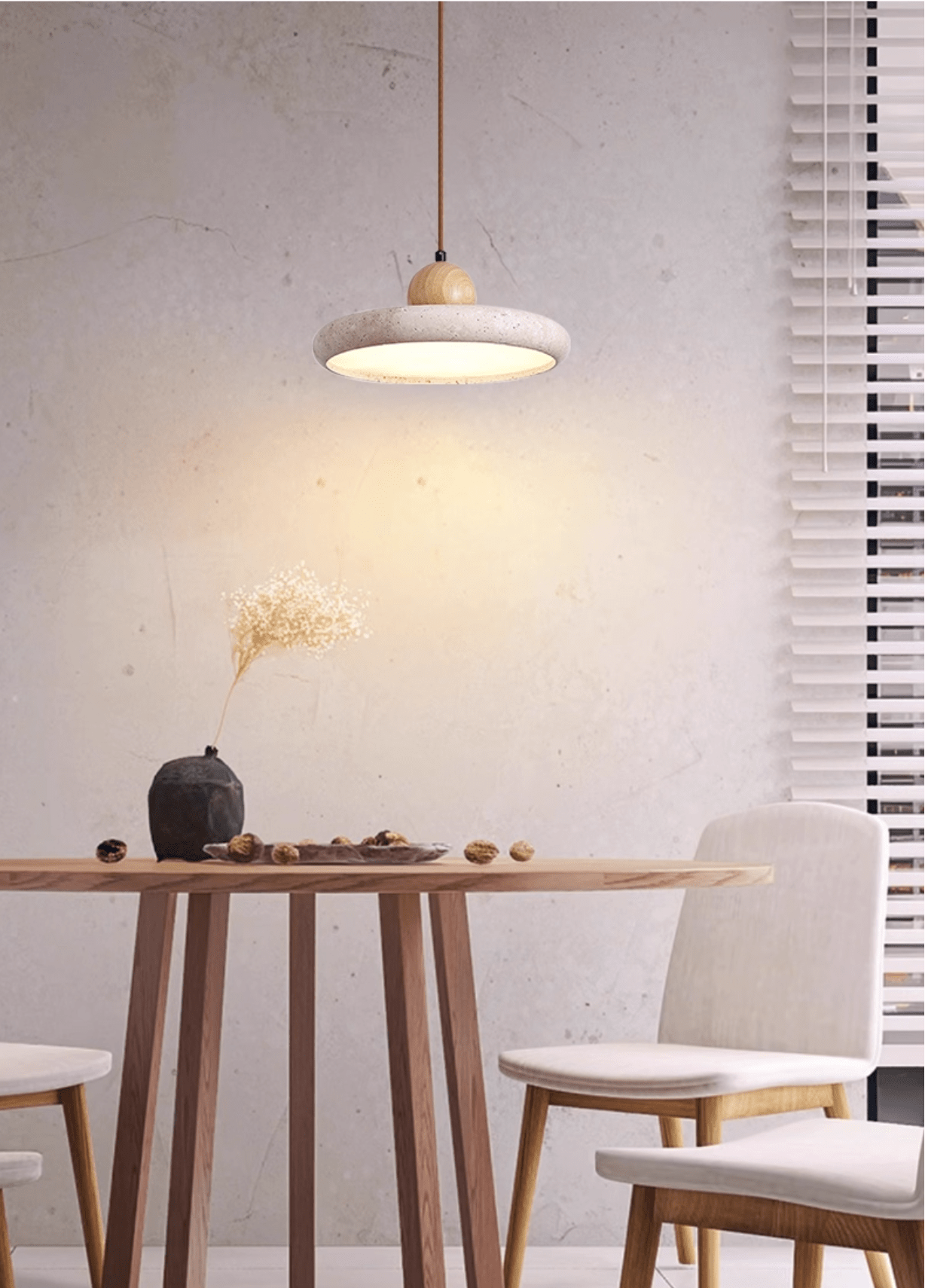 Suspension moderne Klaas en Travertin jaune et bois