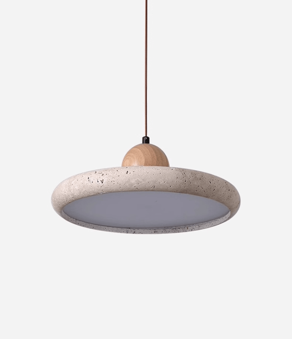 Suspension moderne Klaas en Travertin jaune et bois