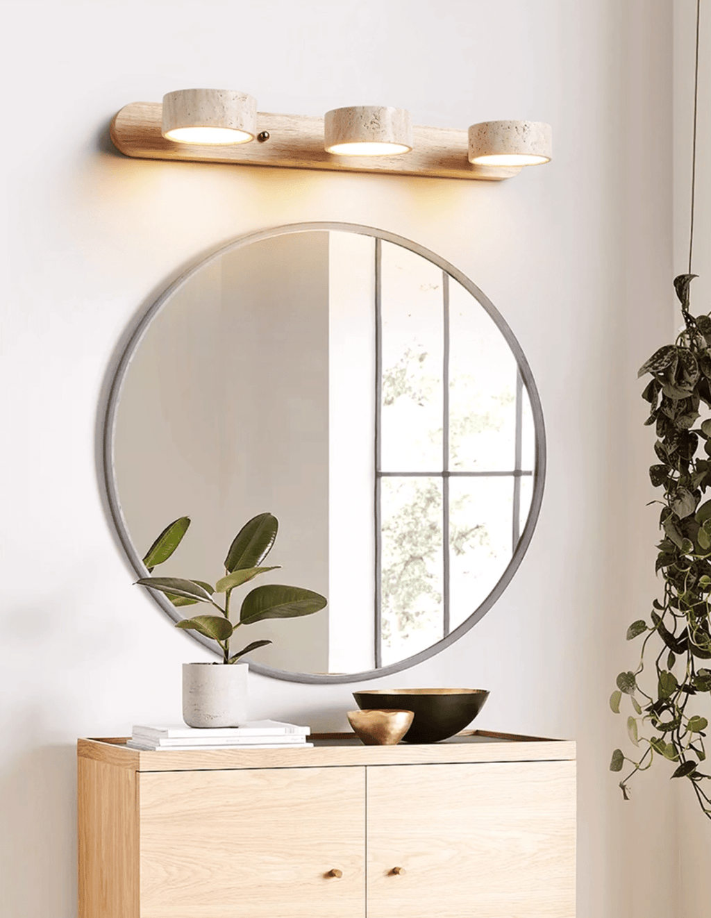 Applique murale moderne Ollie en Noyer et travertin jaune