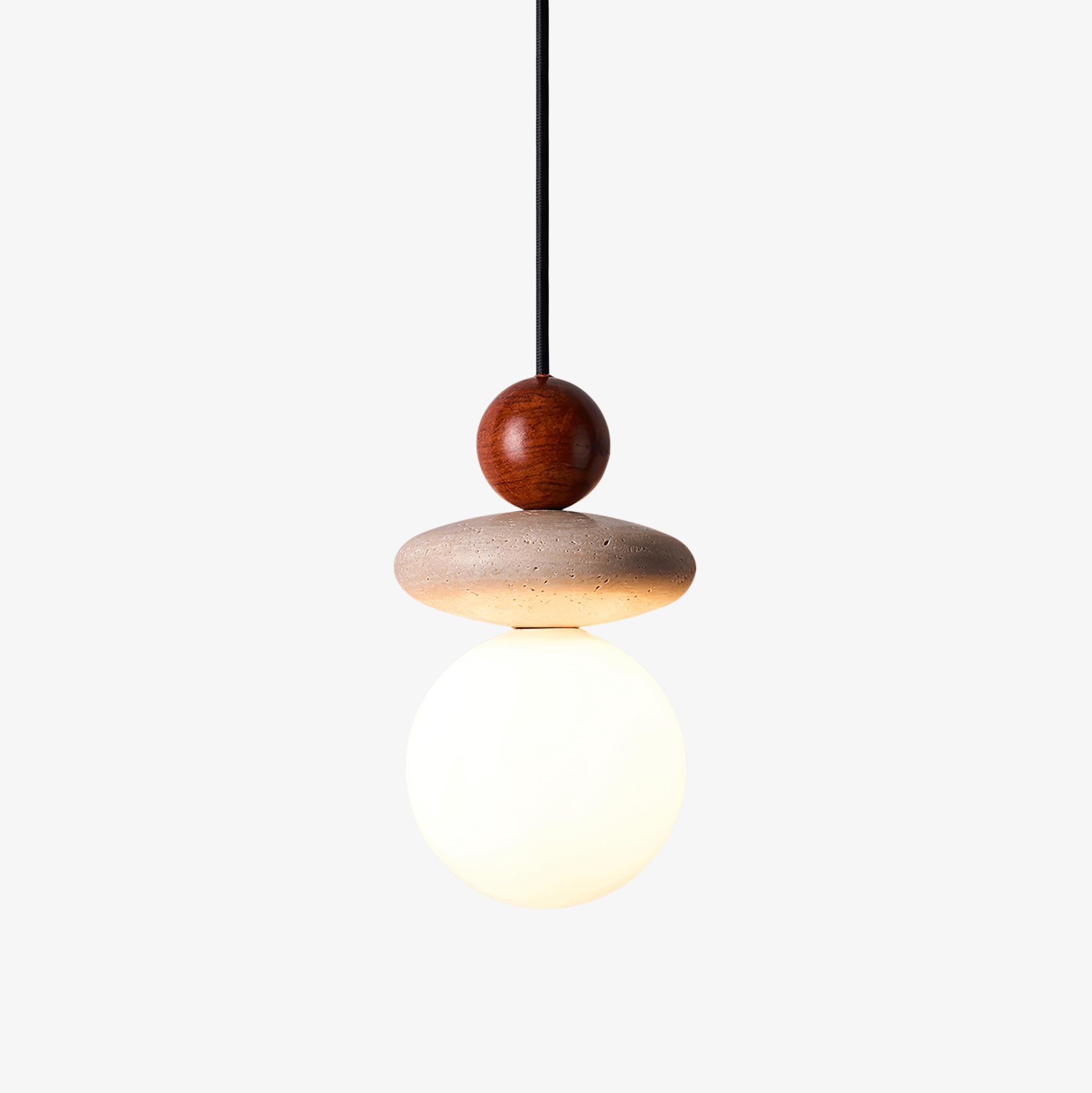 Suspension moderne Orjan en Rouge bois et travertin jaune