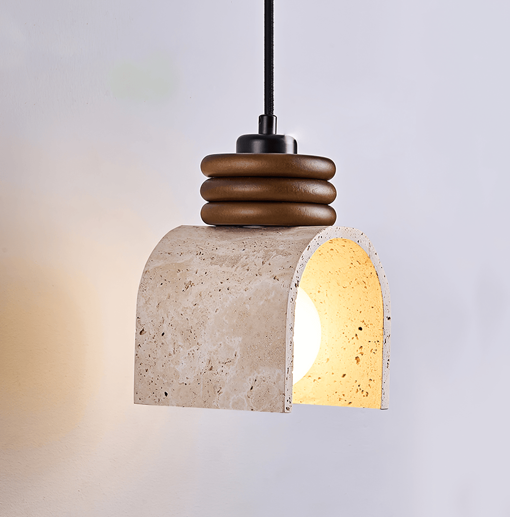 Suspension moderne Urho en Noyer bois et travertin jaune