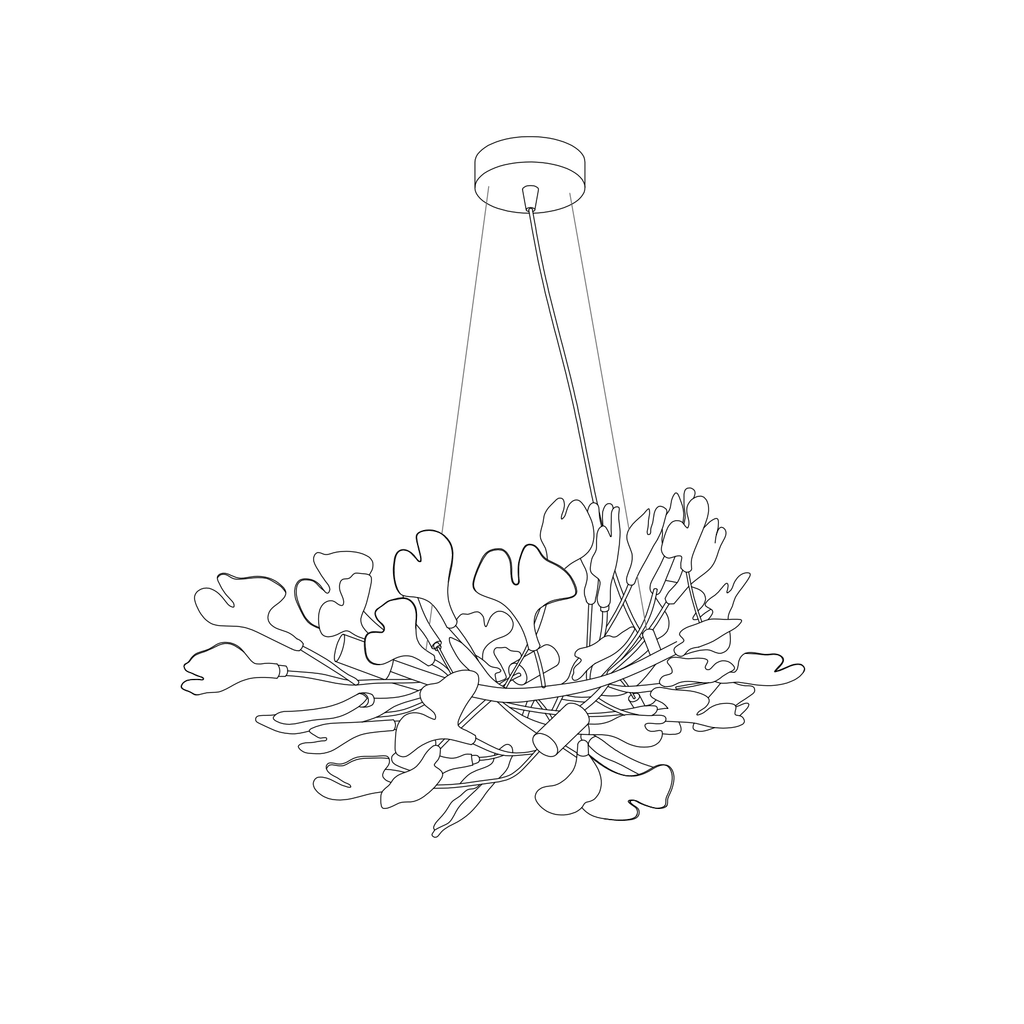 Lustre moderne Heimir en Métal Nickel corps et blanc feuilles