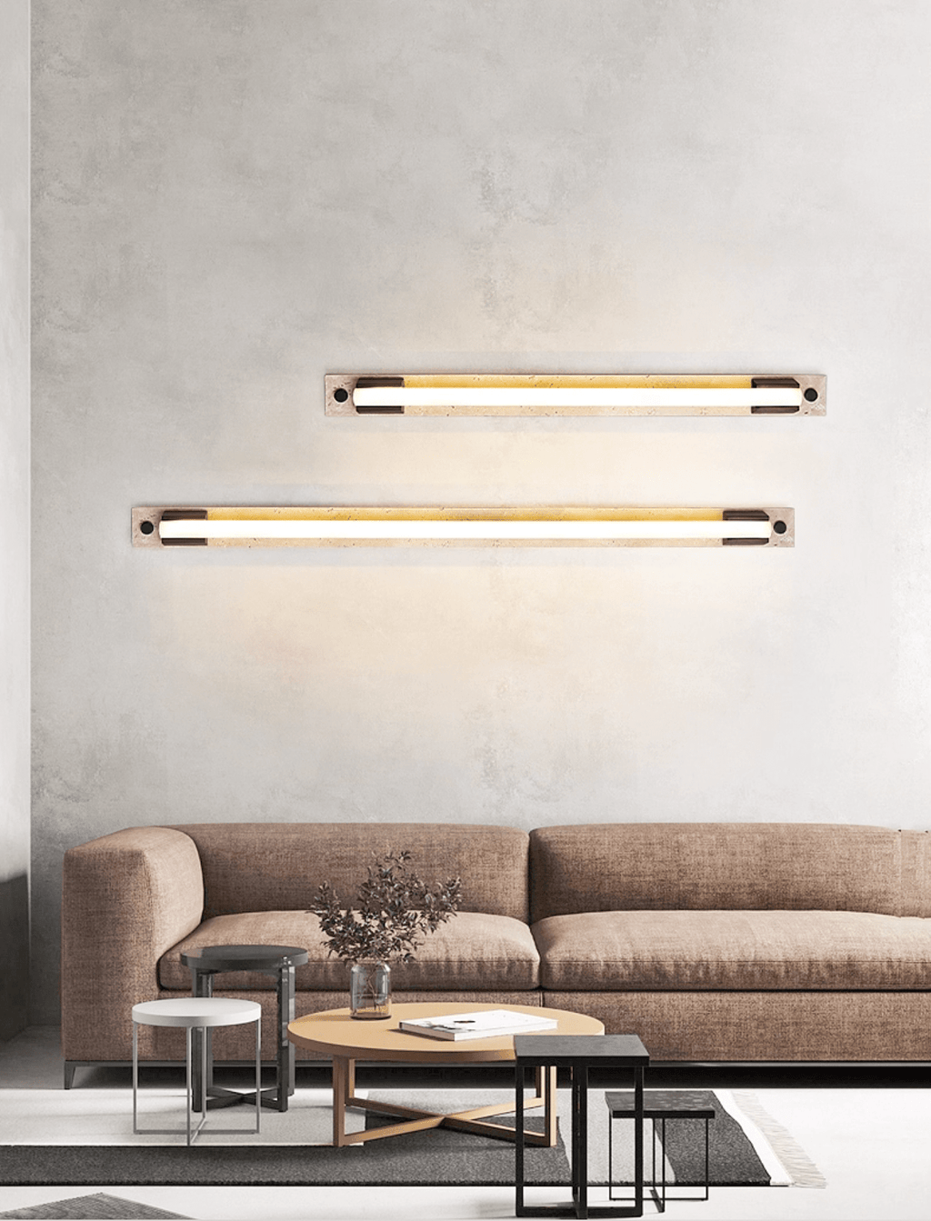 Applique murale moderne Steen en Noyer bois et travertin jaune