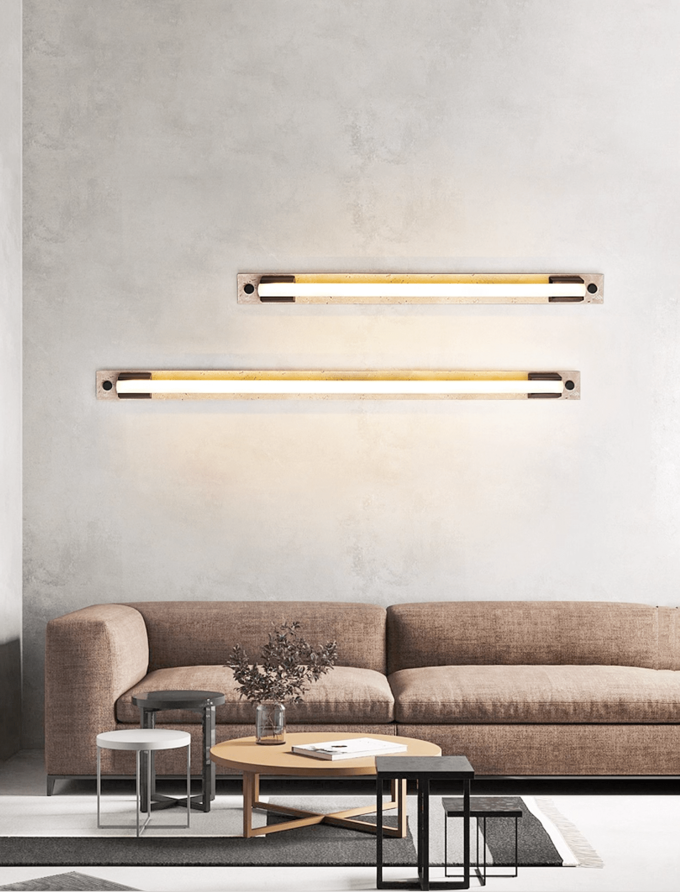 Applique murale moderne Steen en Noyer bois et travertin jaune