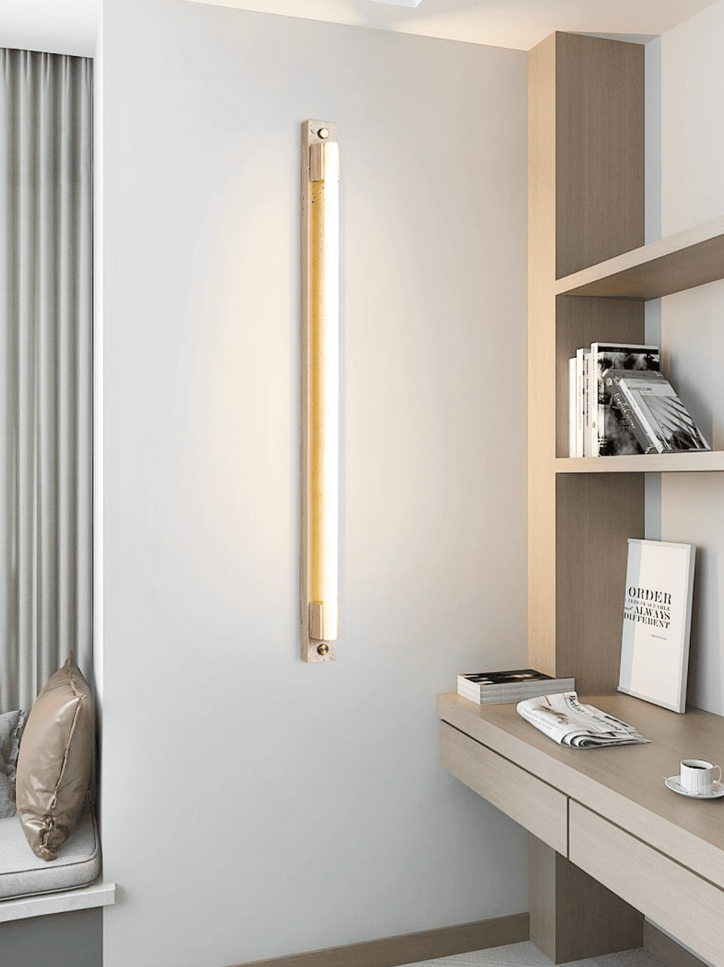 Applique murale moderne Steen en Noyer bois et travertin jaune