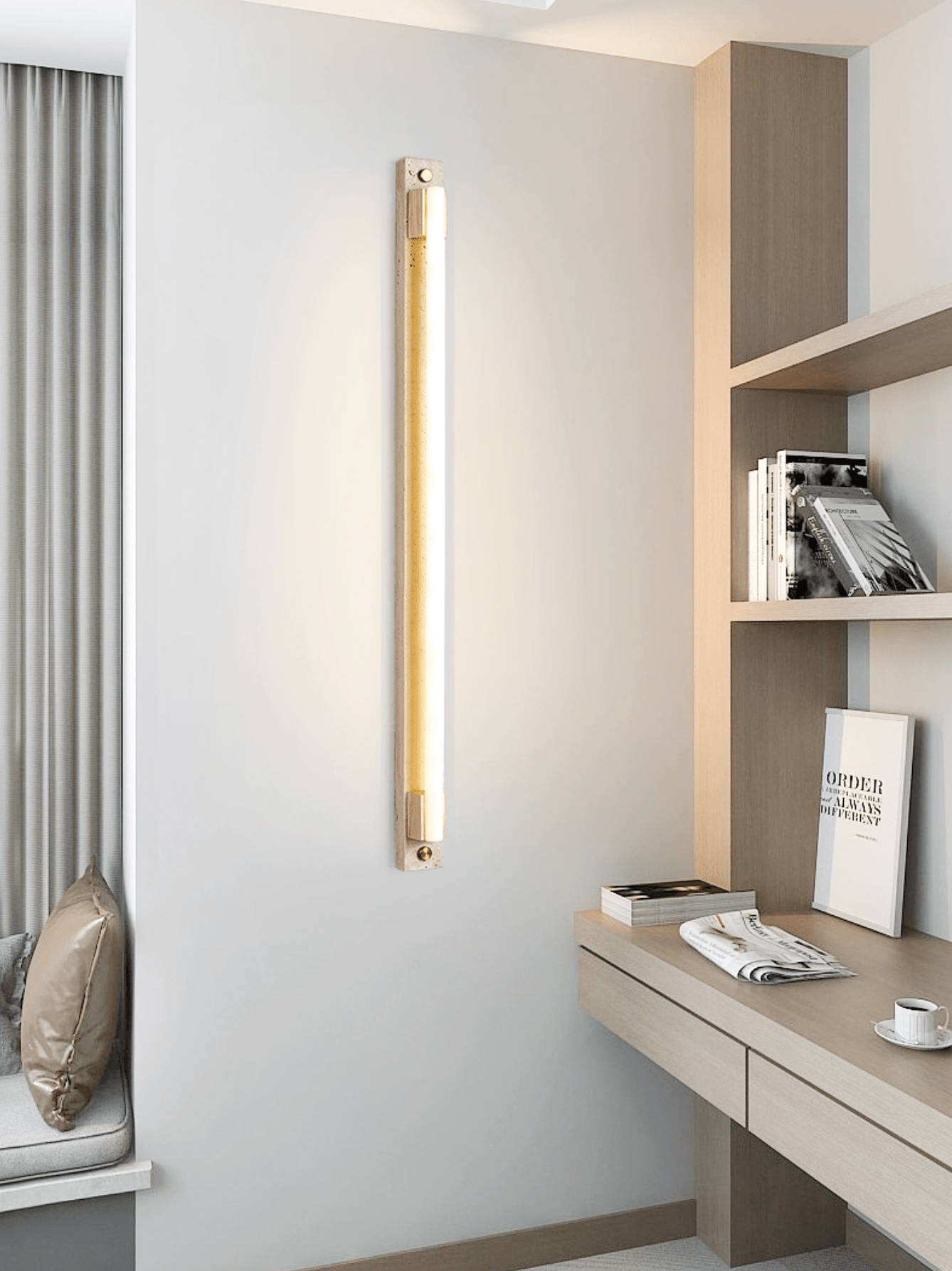 Applique murale moderne Steen en Noyer bois et travertin jaune