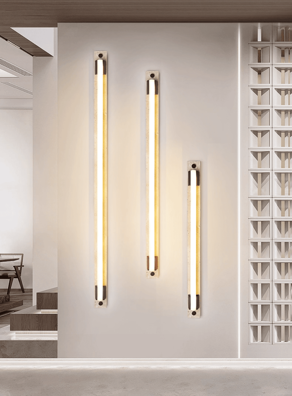 Applique murale moderne Steen en Noyer bois et travertin jaune