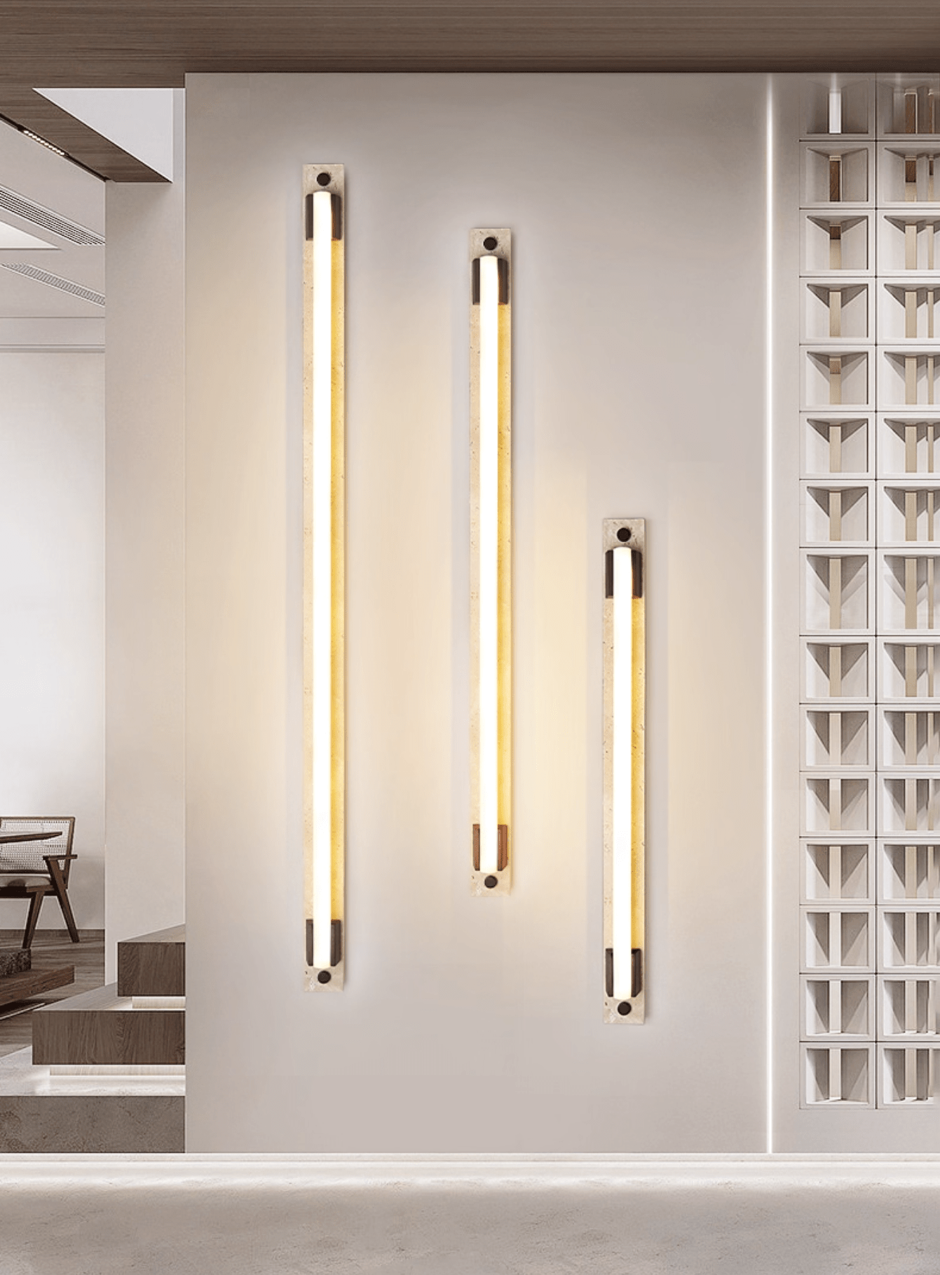 Applique murale moderne Steen en Bois et travertin jaune