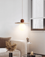 Suspension moderne Hjalmar en Travertin jaune et rouge bois