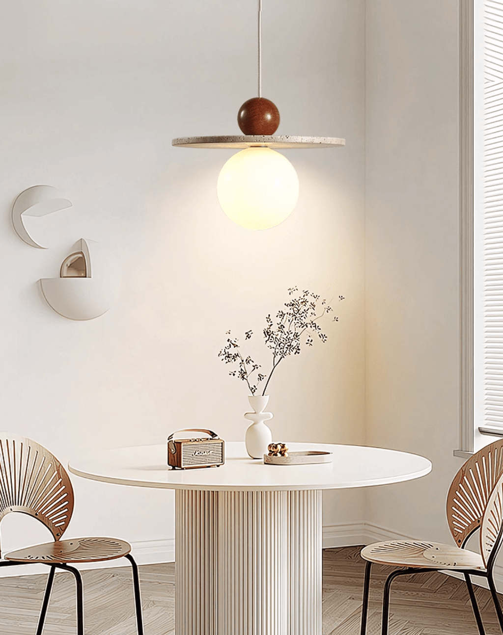 Suspension moderne Hjalmar en Travertin jaune et rouge bois