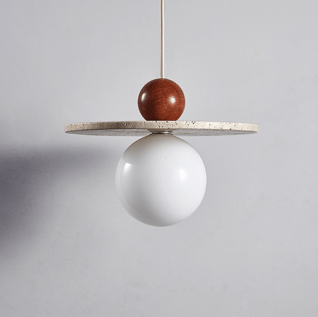 Suspension moderne Hjalmar en Travertin jaune et rouge bois