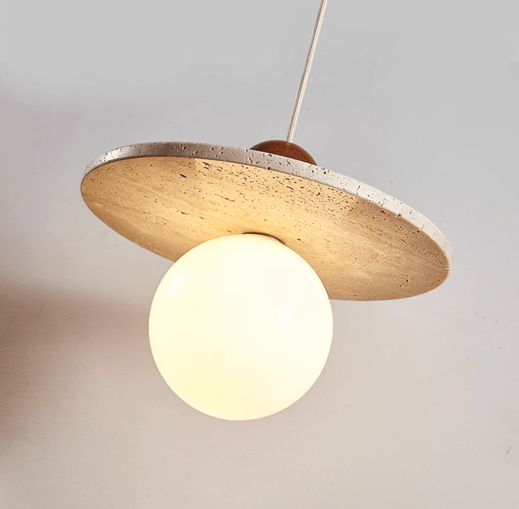 Suspension moderne Hjalmar en Travertin jaune et rouge bois