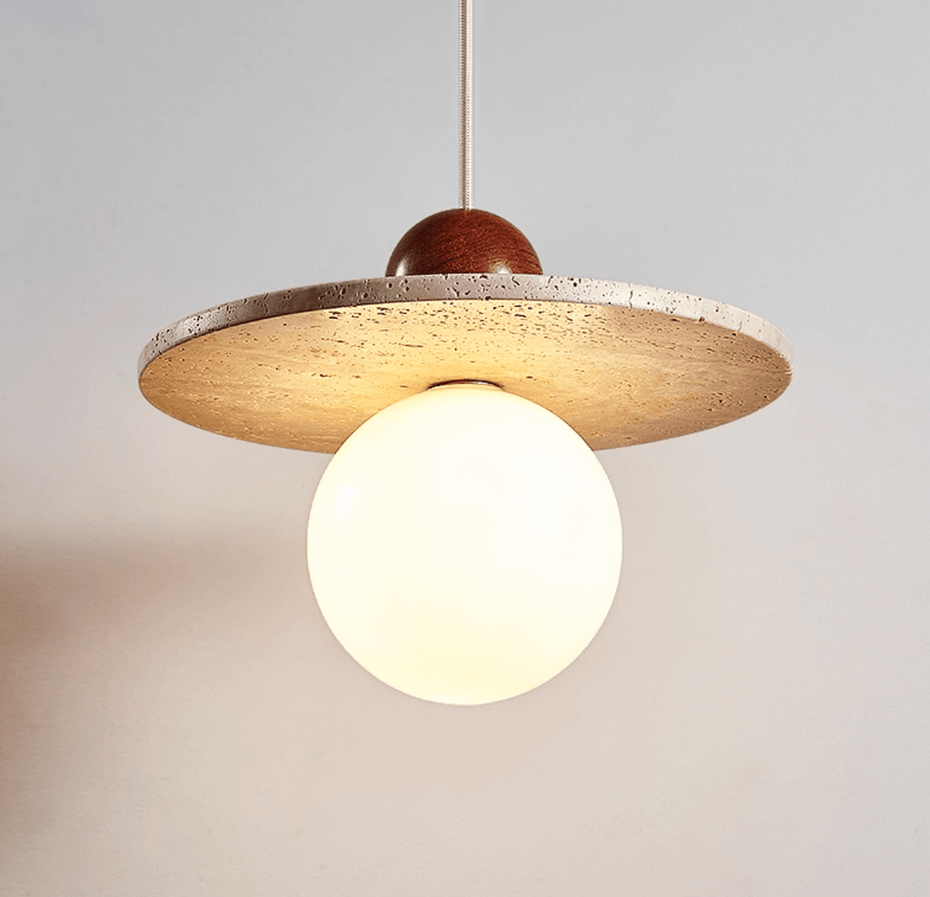 Suspension moderne Hjalmar en Travertin jaune et rouge bois