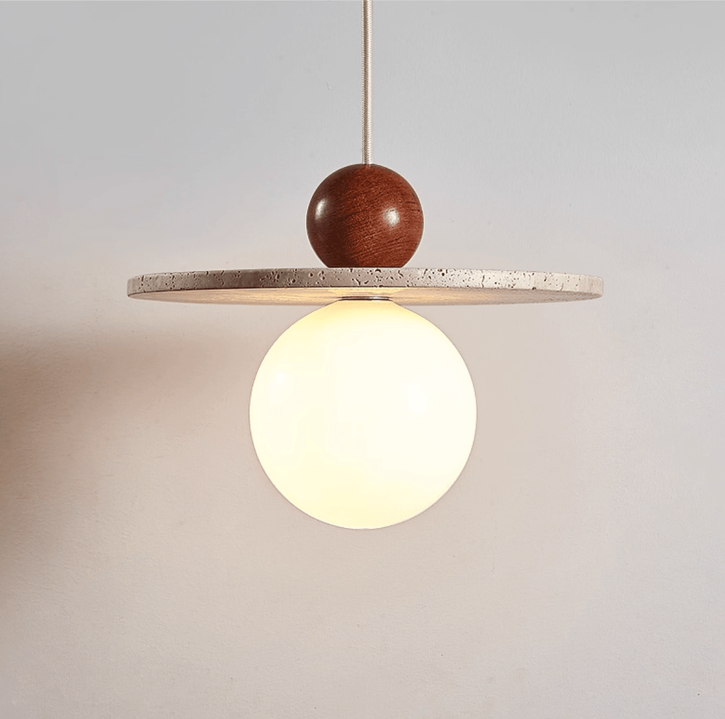 Suspension moderne Hjalmar en Travertin jaune et rouge bois