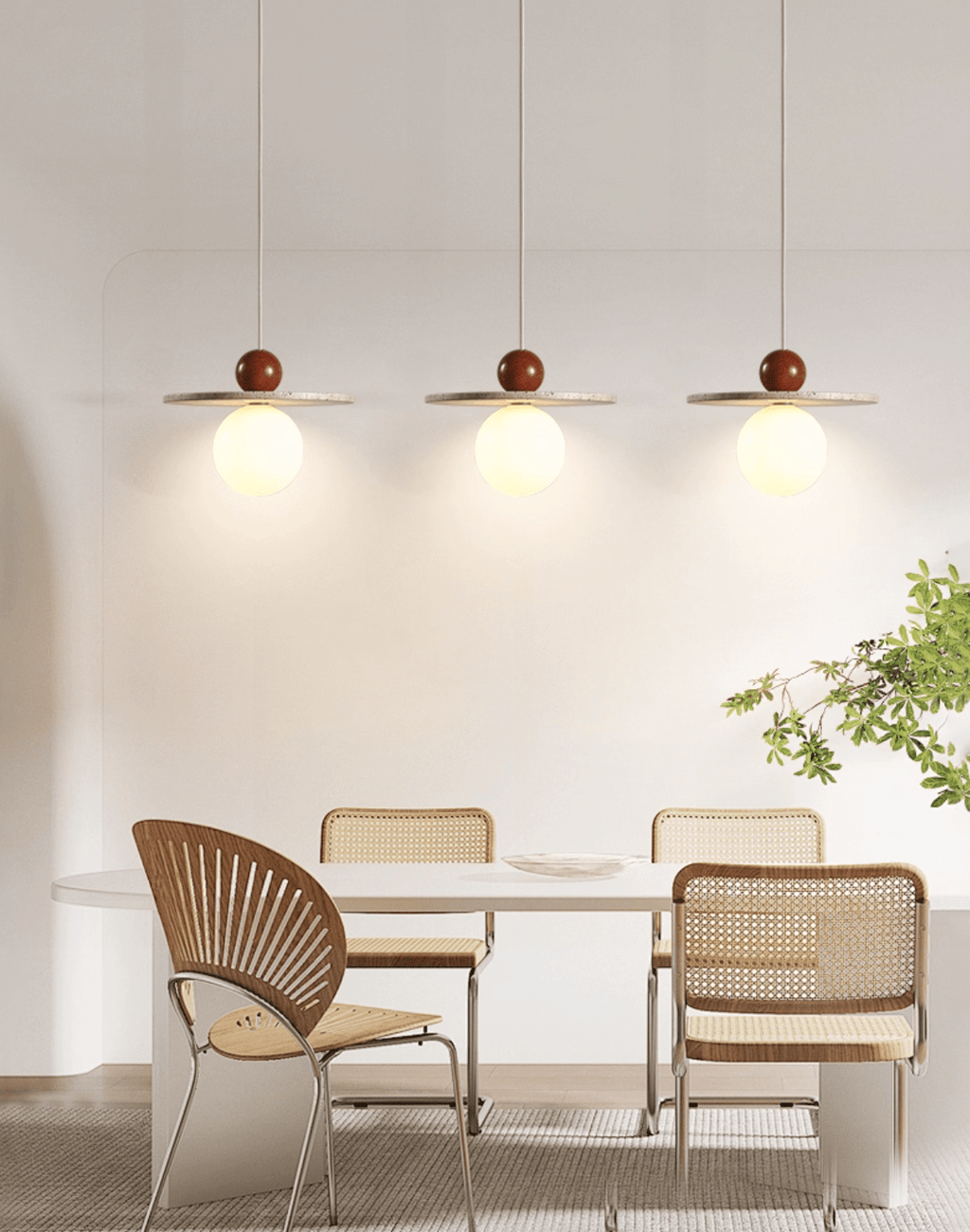 Suspension moderne Hjalmar en Travertin jaune et rouge bois
