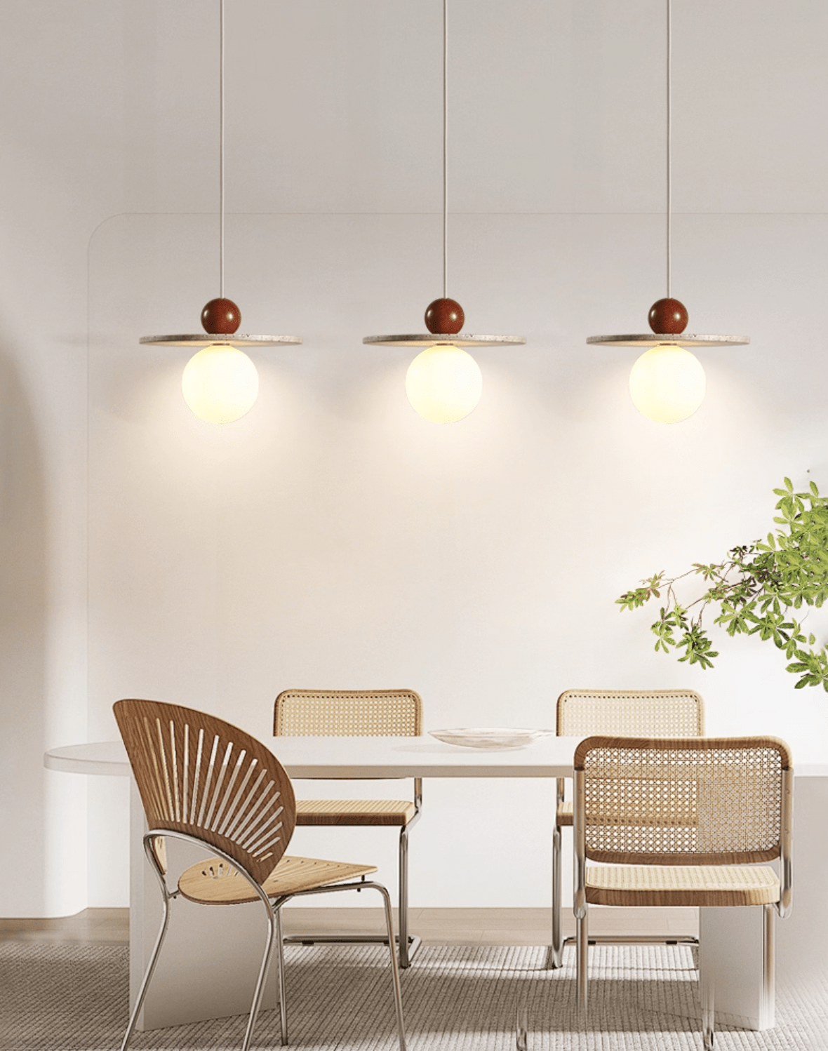 Suspension moderne Hjalmar en Travertin jaune et rouge bois
