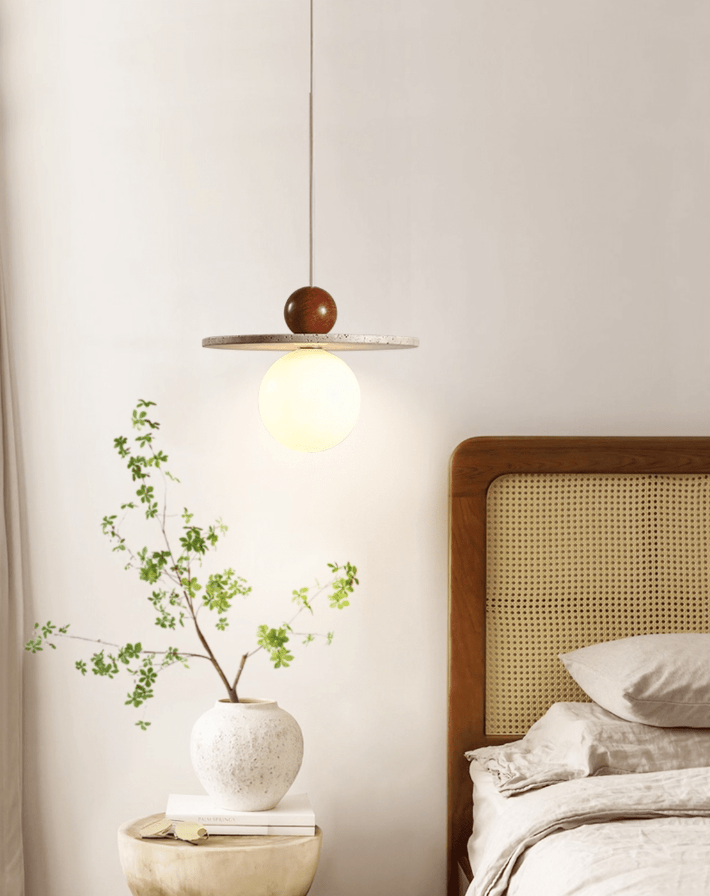 Suspension moderne Hjalmar en Travertin jaune et rouge bois