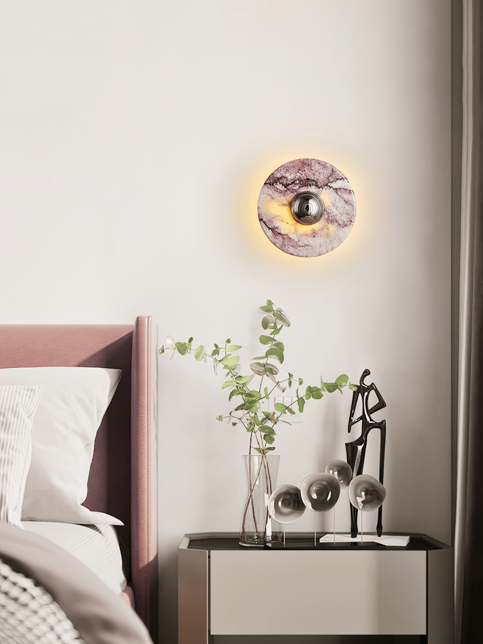Applique murale moderne Vale en Marbre Chrome et Bulgari violet