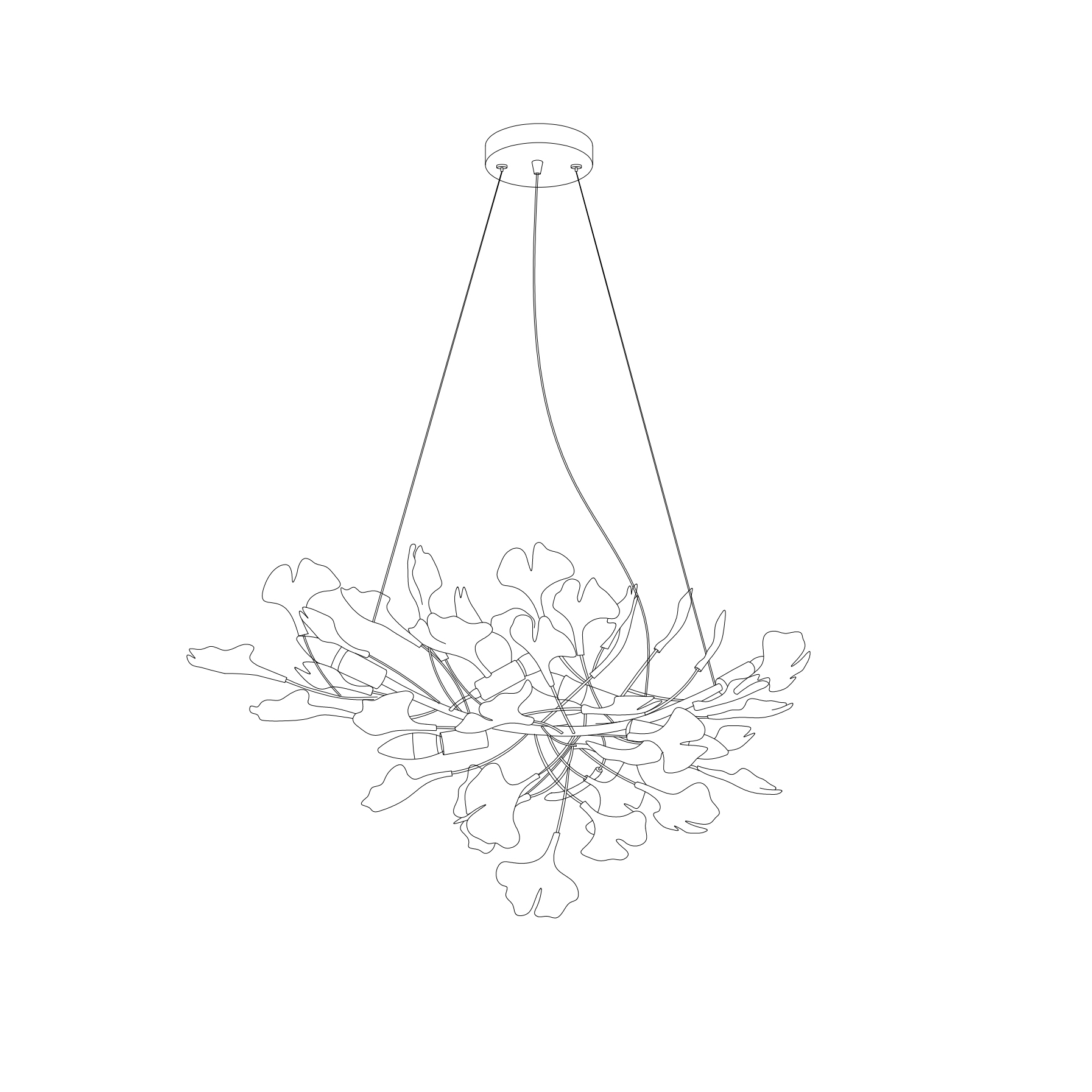 Lustre moderne Heimir en Métal Nickel corps et blanc feuilles