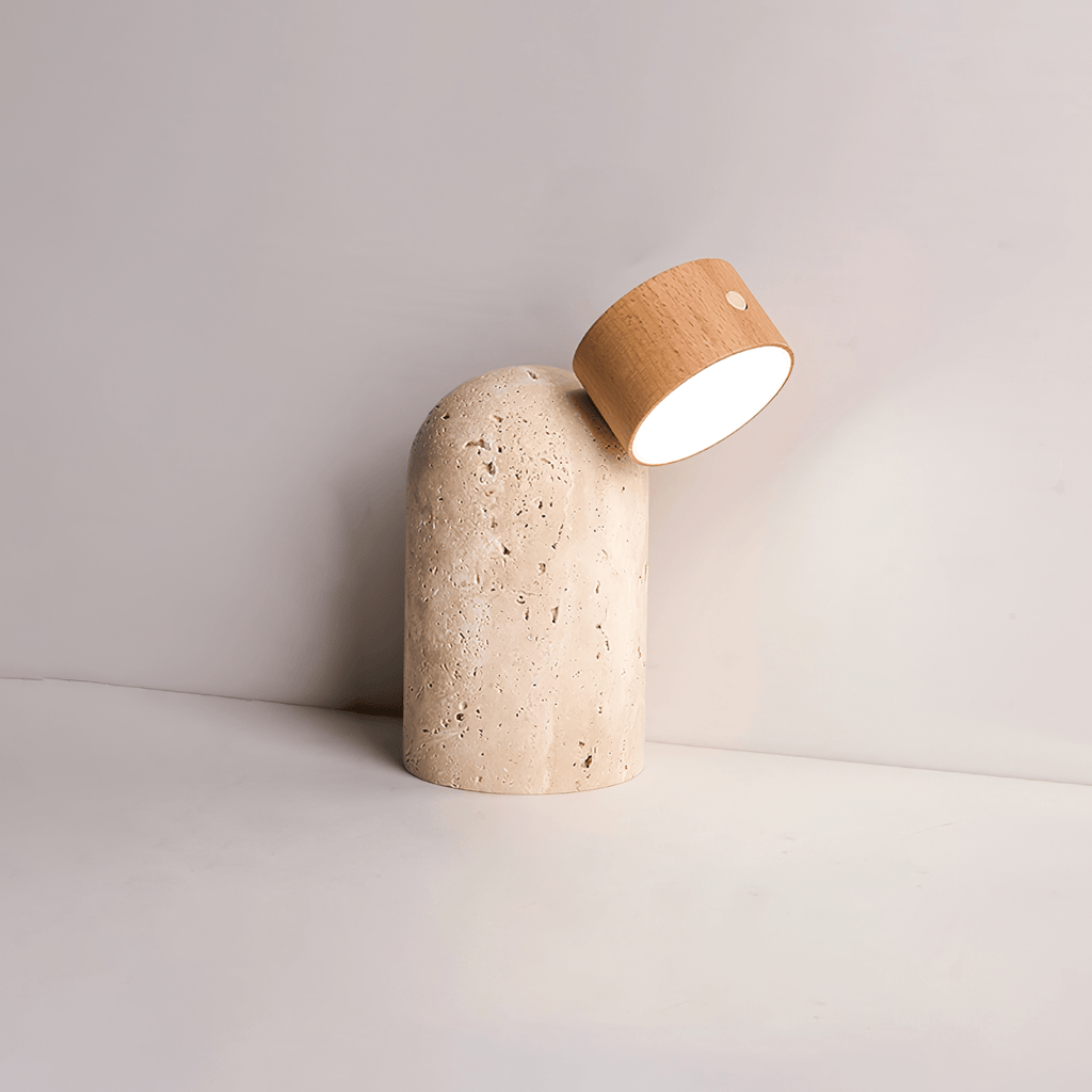 Lampe à poser moderne Hodr en pierre Bois et travertin jaune