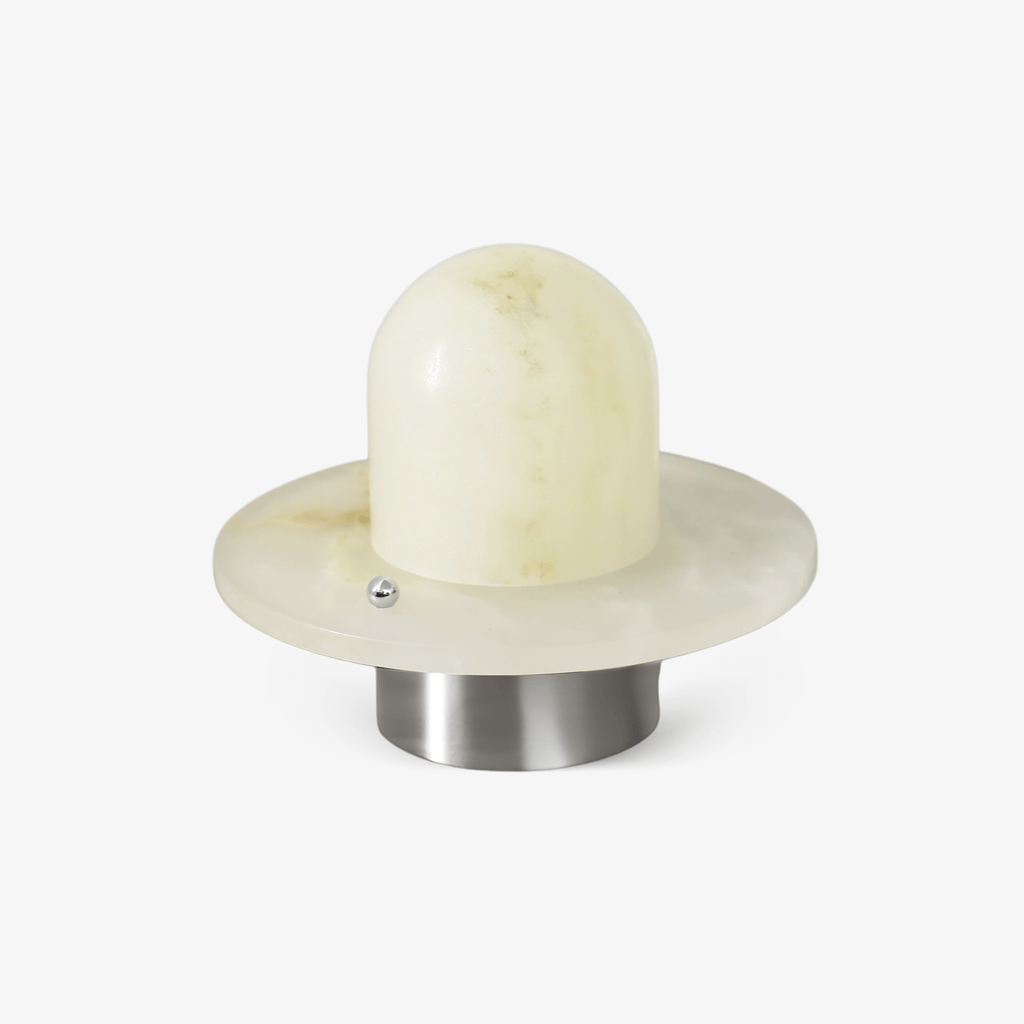 Lampe à poser moderne Marcel en Albâtre Argenté et blanc