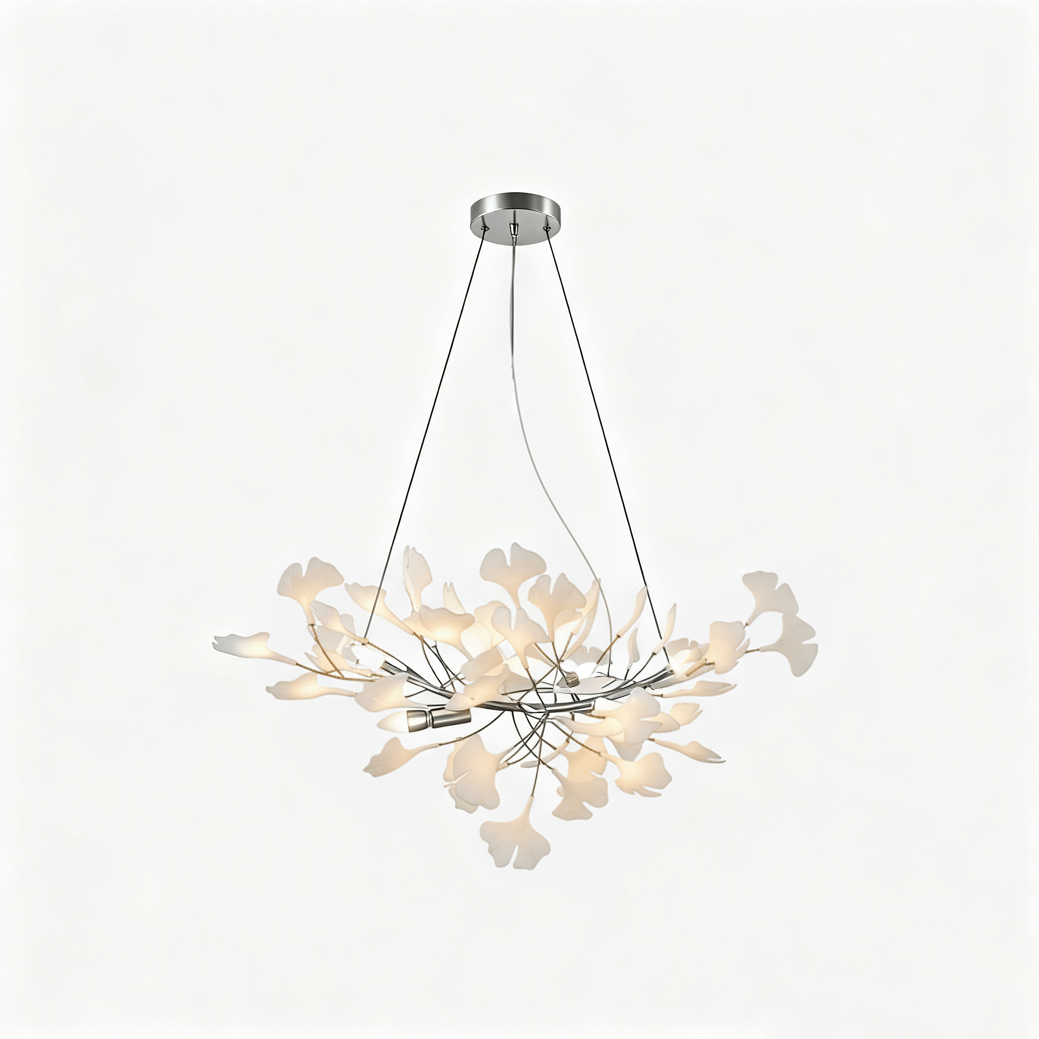 Lustre moderne Heimir en Métal Nickel corps et blanc feuilles