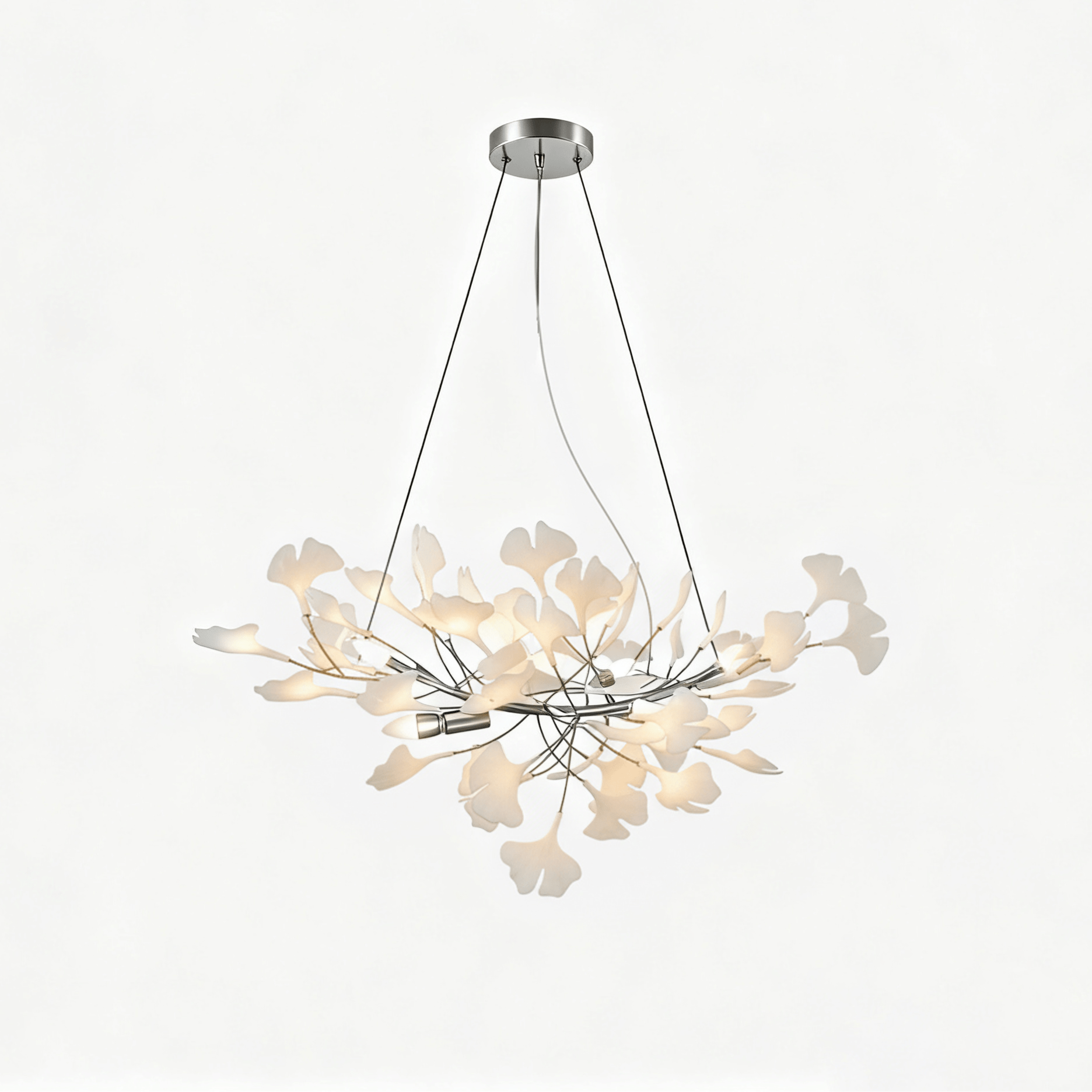 Lustre moderne Heimir en Métal Nickel corps et blanc feuilles