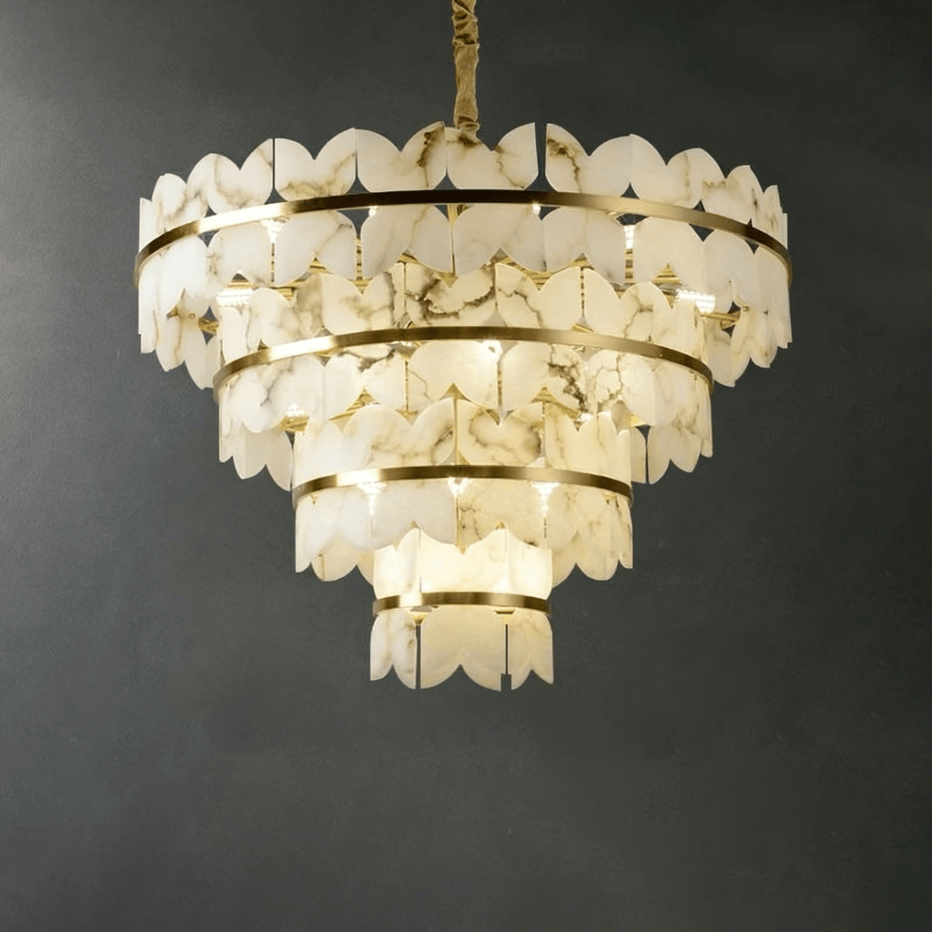 Lustre moderne Anza en Albâtre Or et blanc