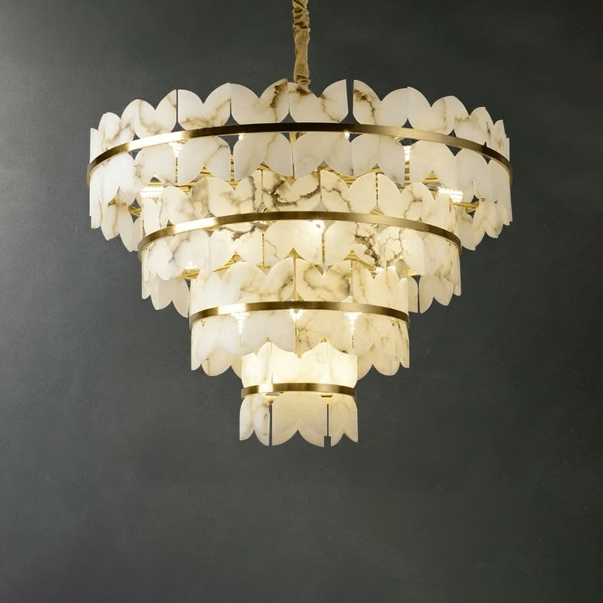 Lustre moderne Anza en Albâtre Or et blanc