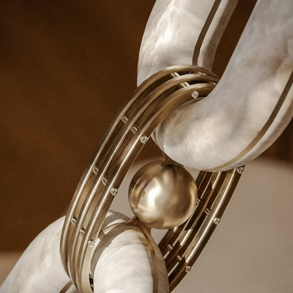 Lustre moderne Line en Albâtre Or et blanc