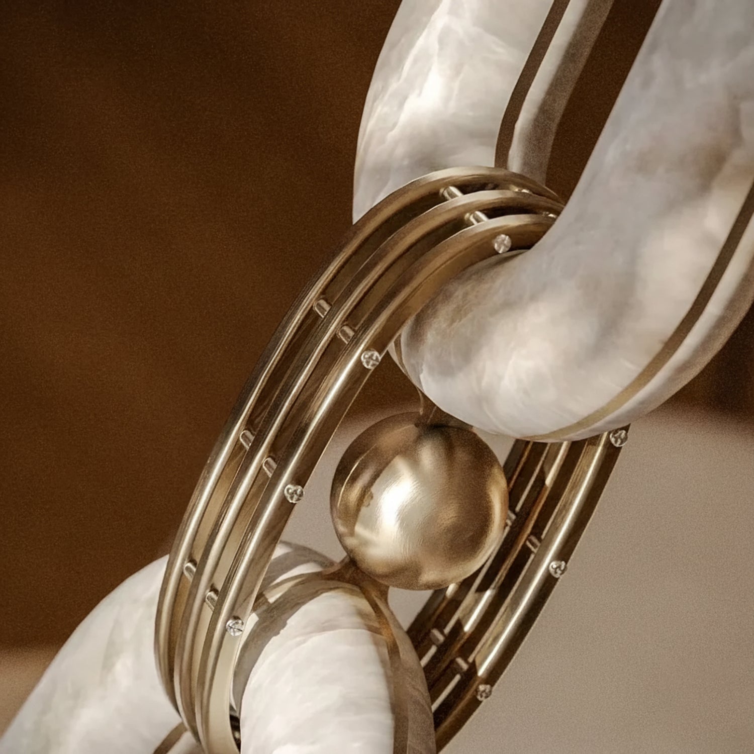 Lustre moderne Line en Albâtre Or et blanc