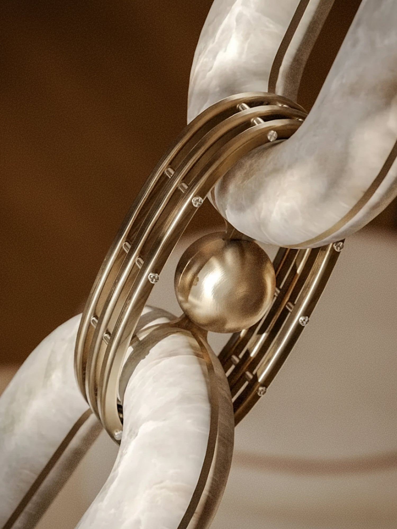 Lustre moderne Line en Albâtre Or et blanc