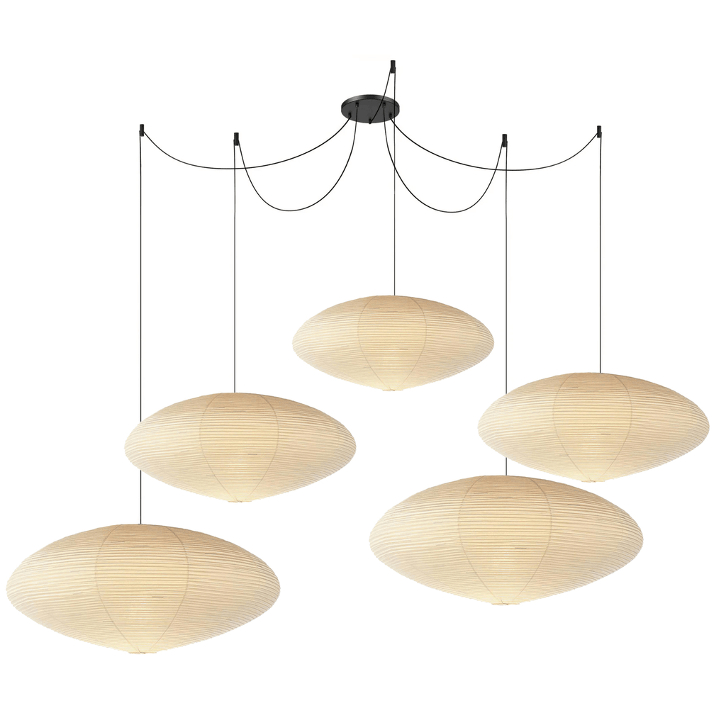 Suspension moderne Ove en papier Blanc et noir câble
