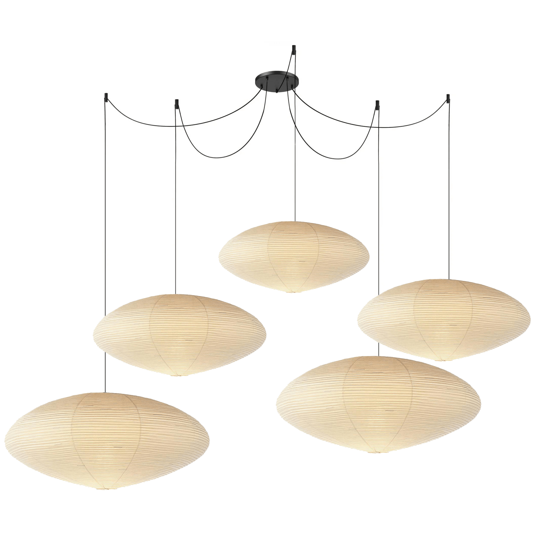 Suspension moderne Ove en papier Blanc et noir câble