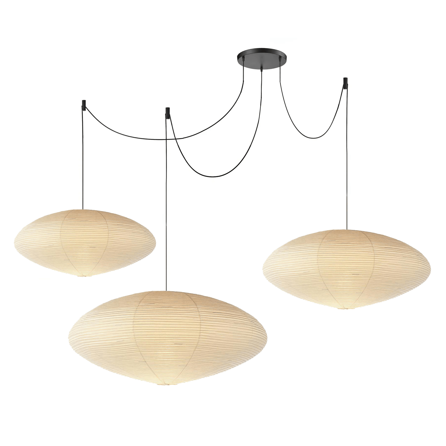 Suspension moderne Ove en papier Blanc et noir câble